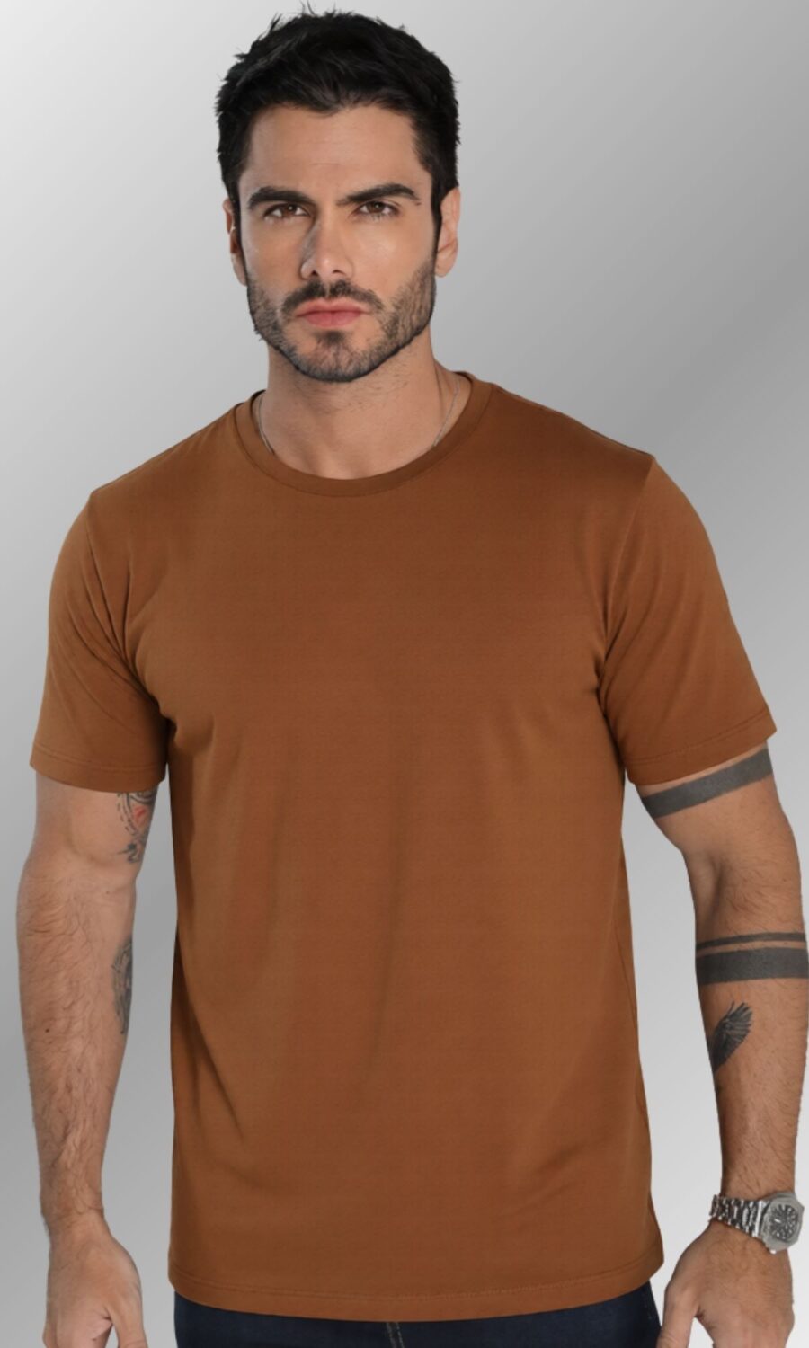 Camiseta Masculina Básica Camisa 100% Algodão Premium Toque Macio Marrom