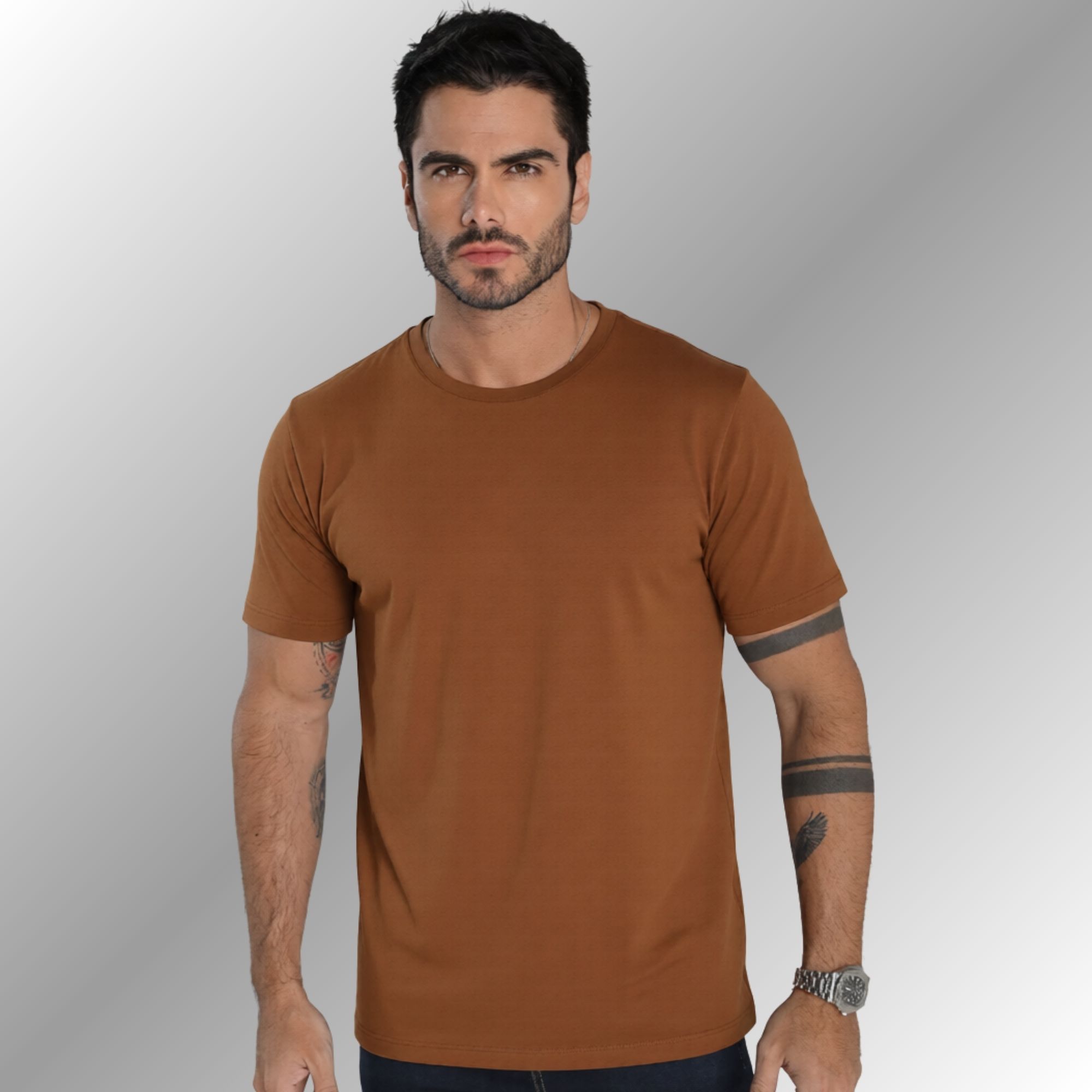 Camiseta Masculina Básica Camisa 100% Algodão Premium Toque Macio Marrom