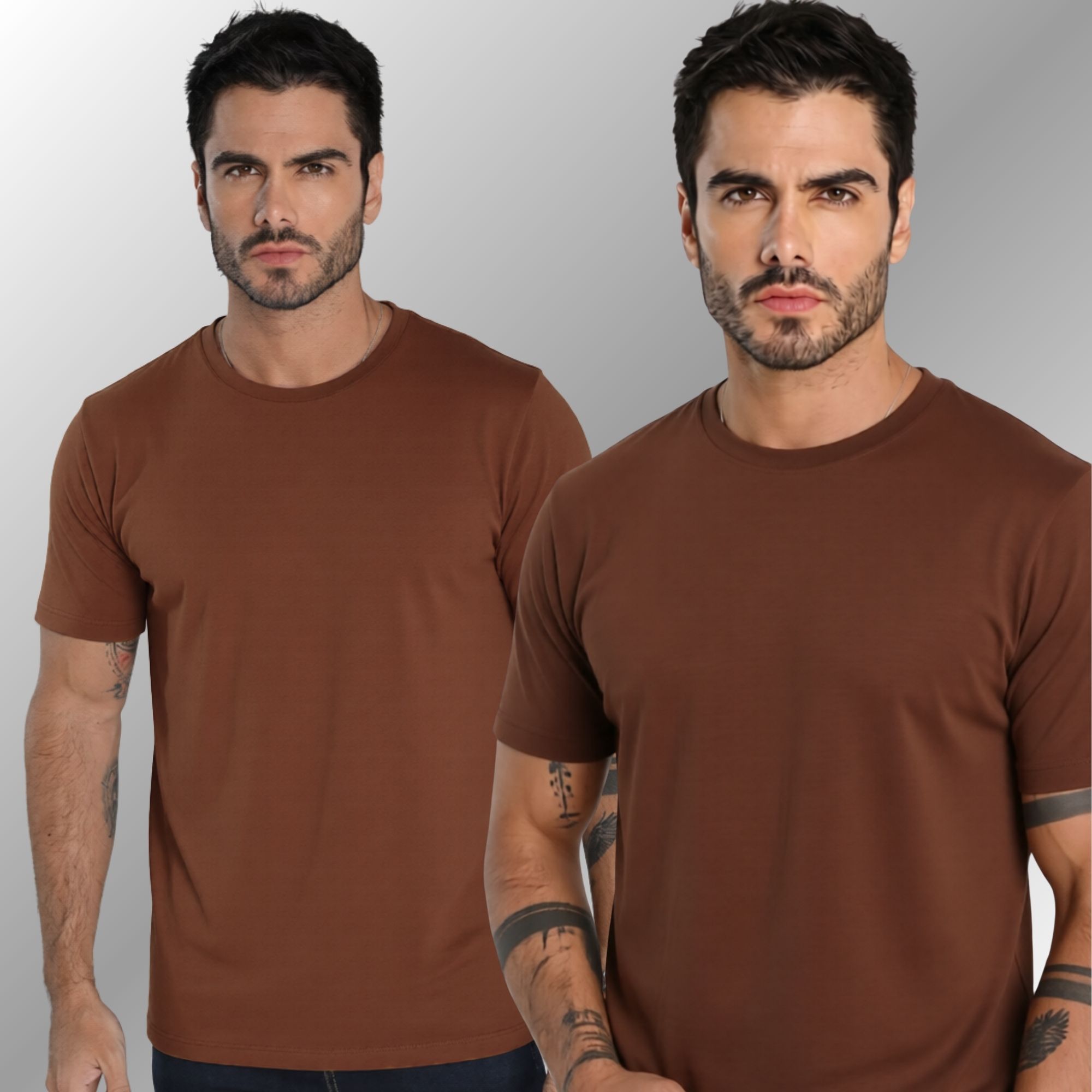 Camiseta Masculina Básica Camisa 100% Algodão Premium Toque Macio Marrom - Imagem 5