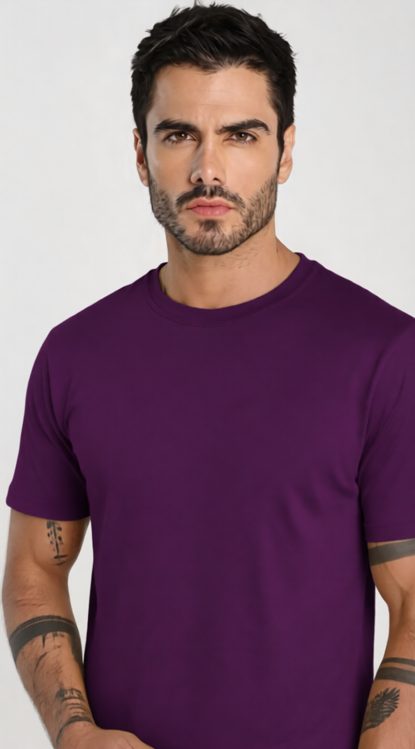 Camiseta Masculina Lisa Camisa 100% Algodão Premium Fio 30.1 Confortável Roxo - Imagem 3