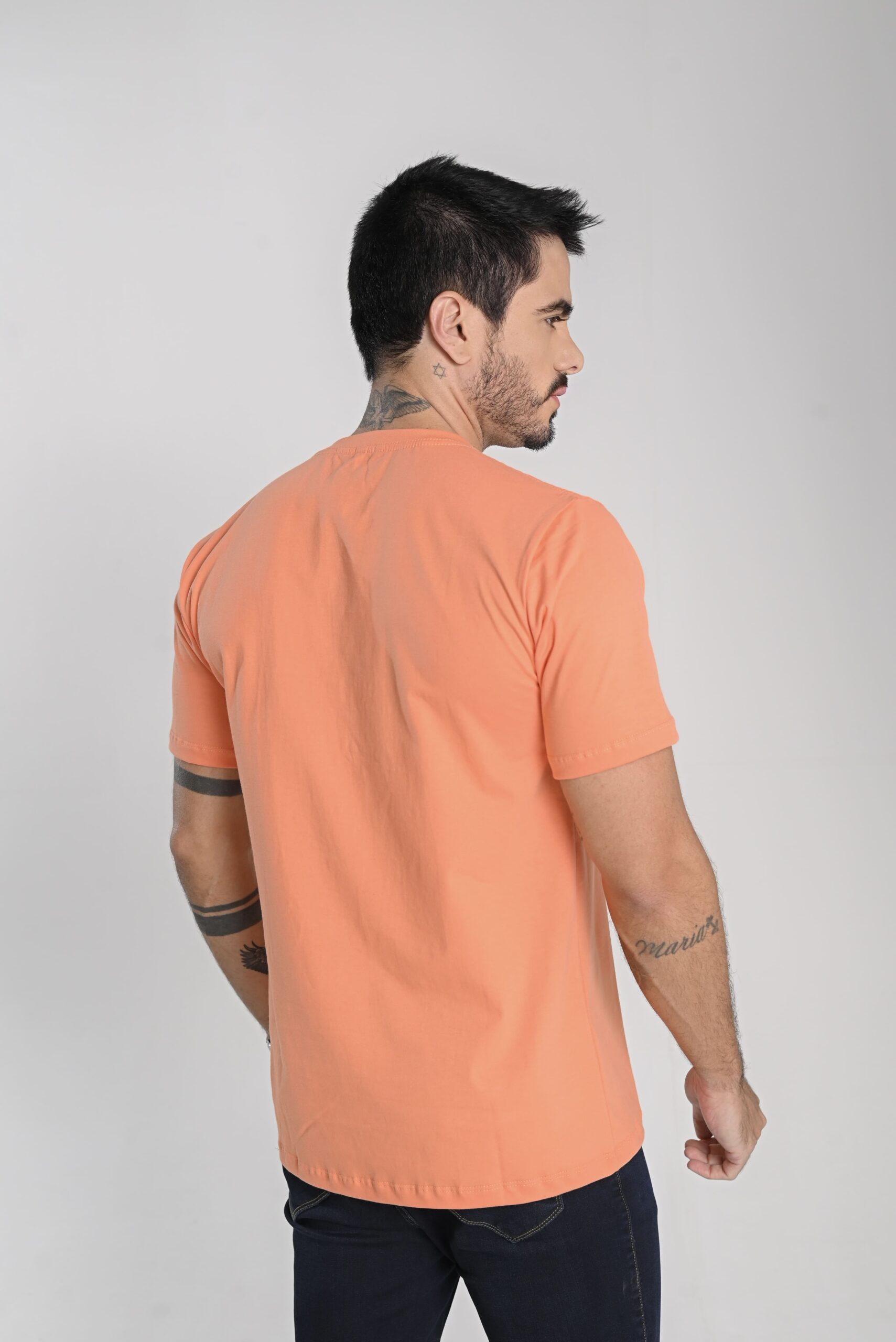 Camiseta Masculina Premium Camisa Algodão Fio 30.1 Alta Qualidade Laranja - Imagem 9