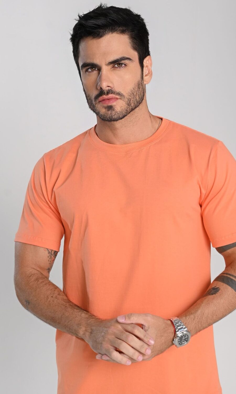 Camiseta Masculina Premium Camisa Algodão Fio 30.1 Alta Qualidade Laranja