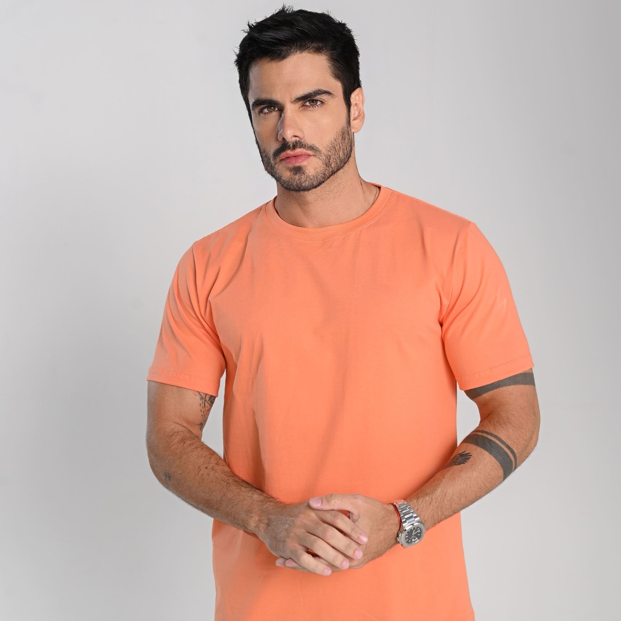 Camiseta Masculina Premium Camisa Algodão Fio 30.1 Alta Qualidade Laranja