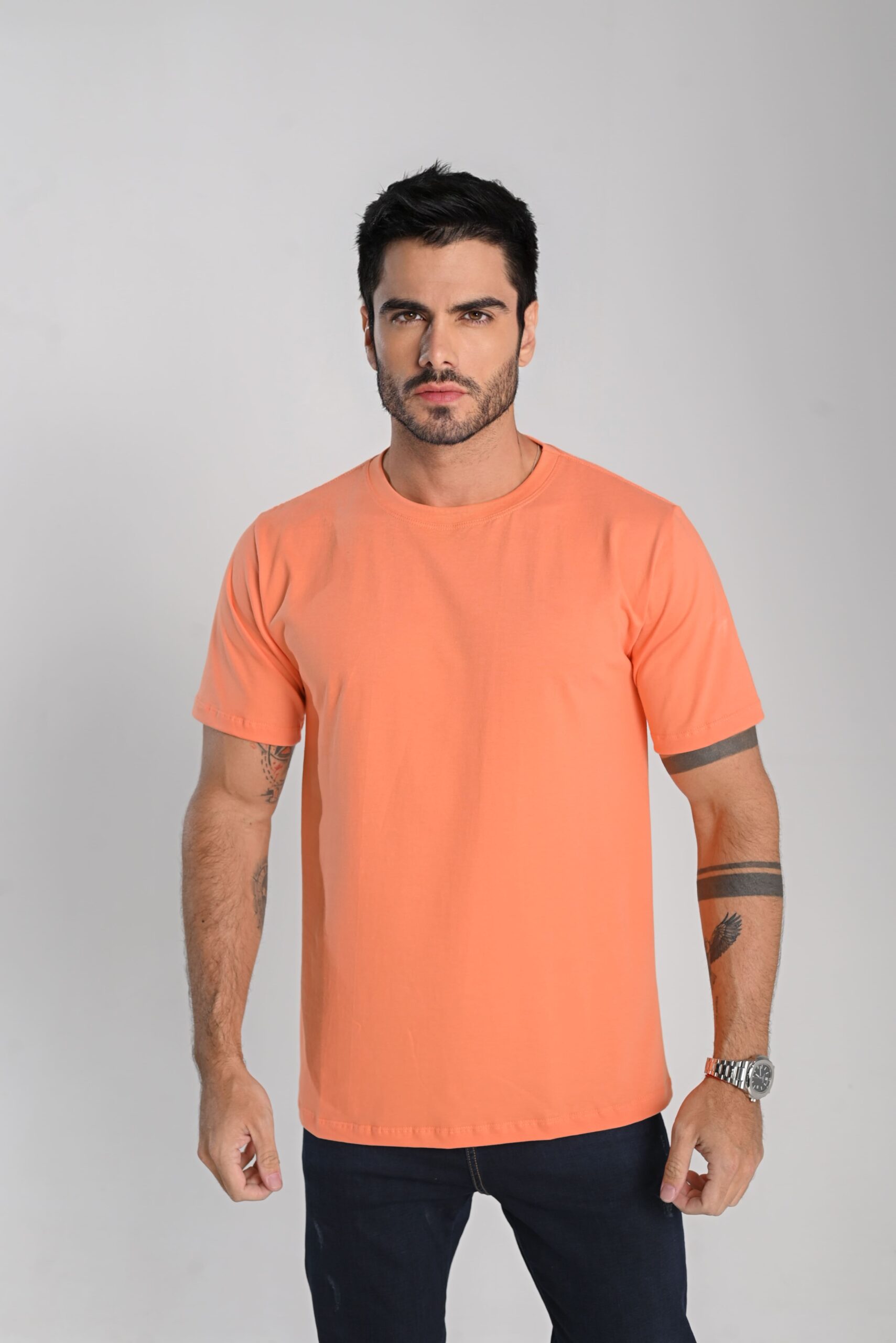 Camiseta Masculina Premium Camisa Algodão Fio 30.1 Alta Qualidade Laranja - Imagem 5