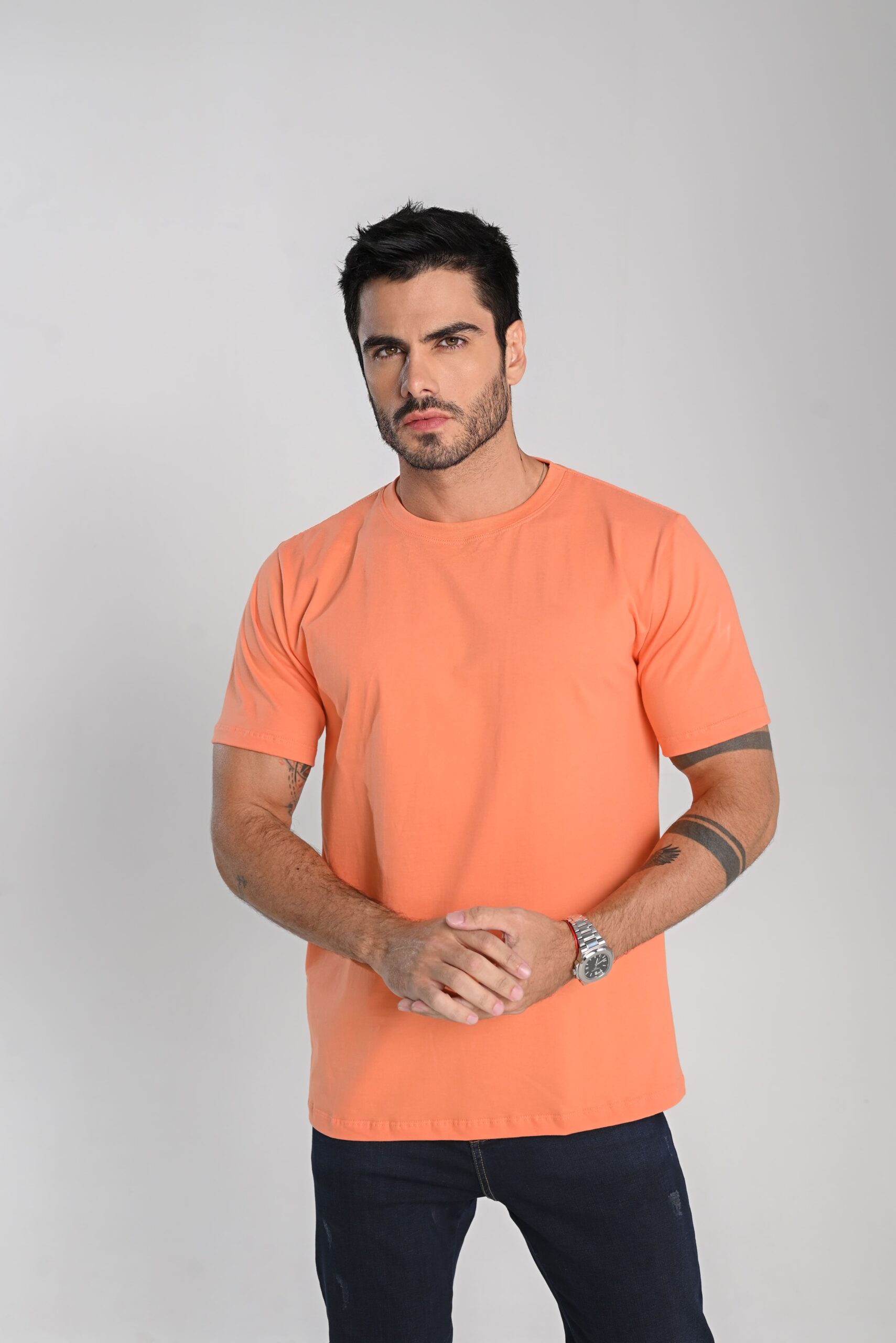 Camiseta Masculina Premium Camisa Algodão Fio 30.1 Alta Qualidade Laranja - Imagem 4