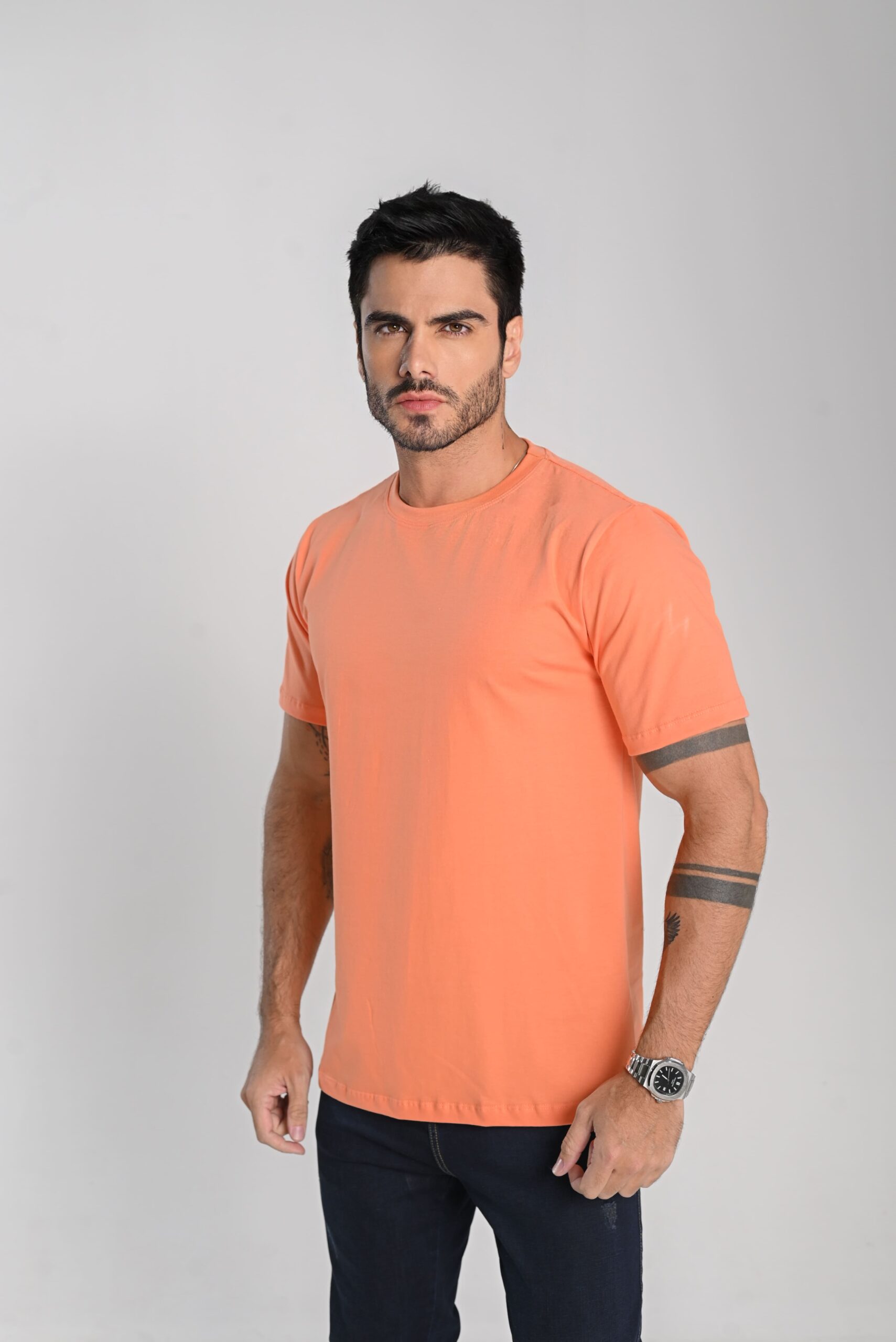 Camiseta Masculina Premium Camisa Algodão Fio 30.1 Alta Qualidade Laranja - Imagem 3