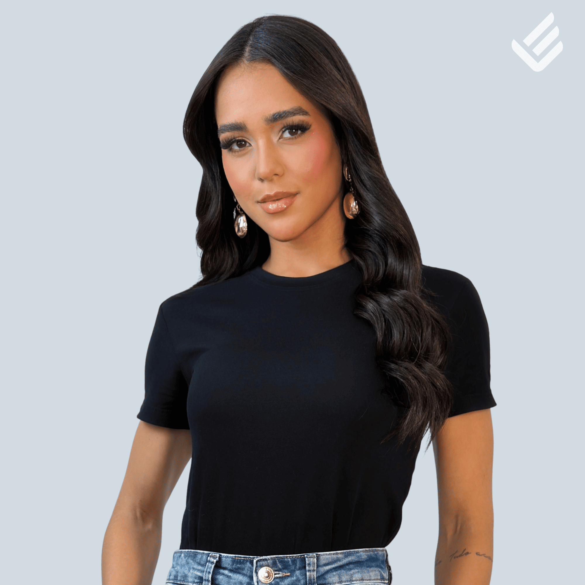 Camiseta Feminina Básica Camisa Casual 100% Algodão Leve Reforço Ombro a Ombro Preta - Imagem 2