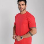 Camiseta Masculina Algodão Premium Fio 30.1 Confortável Leve Dia a Dia Vermelha