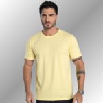 Camiseta Masculina Amarelo Jasmim Lisa Camisa Algodão 100% Fio 30.1 Premium Confortável Dia a Dia
