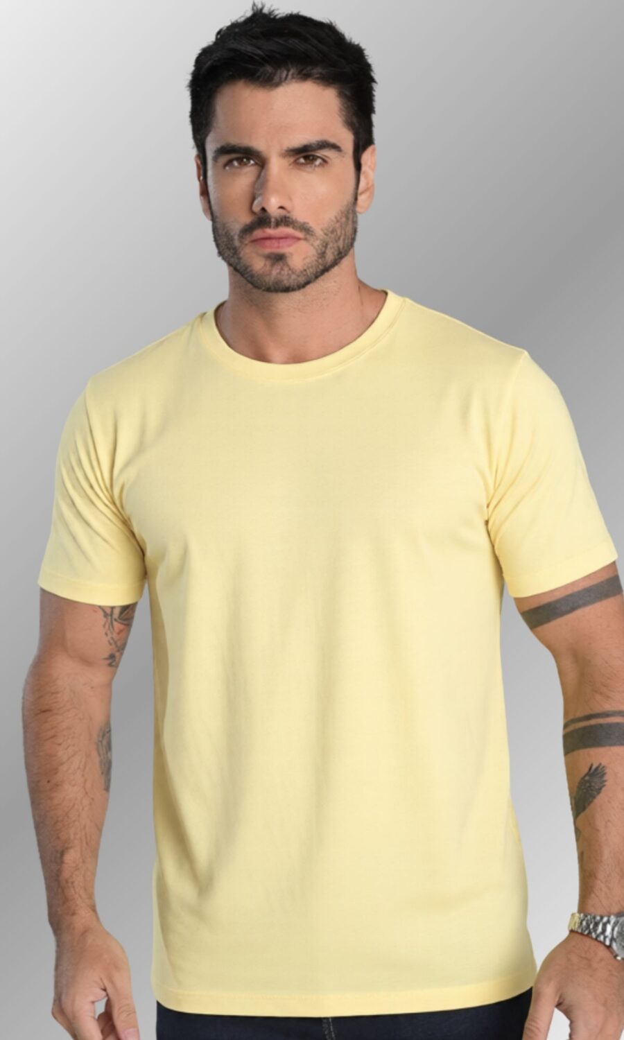 Camiseta Masculina Amarelo Jasmim Lisa Camisa Algodão 100% Fio 30.1 Premium Confortável Dia a Dia