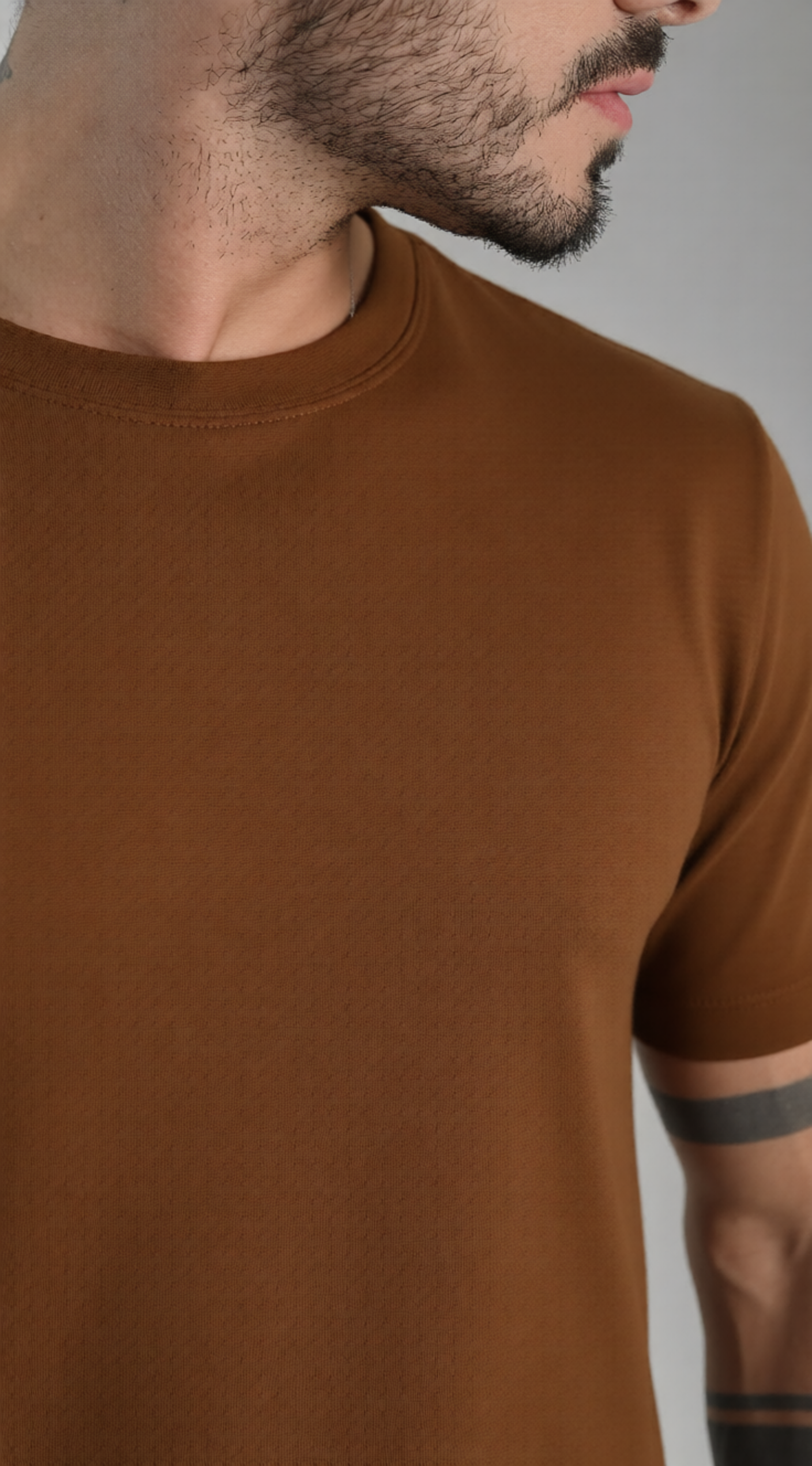 Camiseta Masculina Básica Camisa 100% Algodão Premium Toque Macio Marrom - Imagem 4