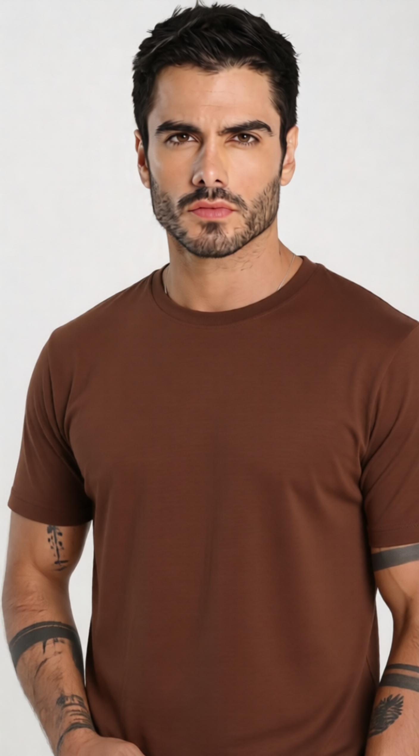 Camiseta Masculina Básica Camisa 100% Algodão Premium Toque Macio Marrom - Imagem 3