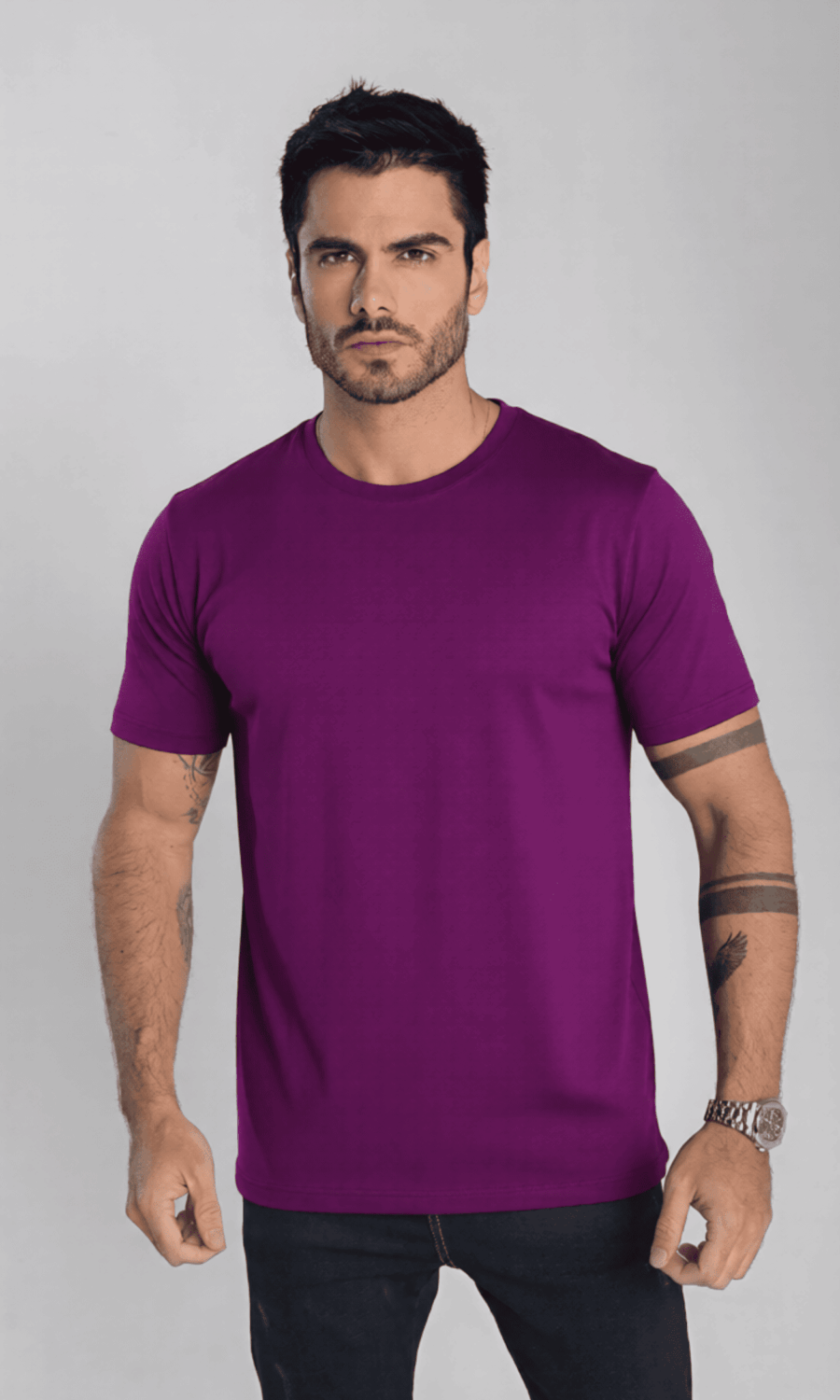 Camiseta Masculina Lisa Camisa 100% Algodão Premium Fio 30.1 Confortável Roxo