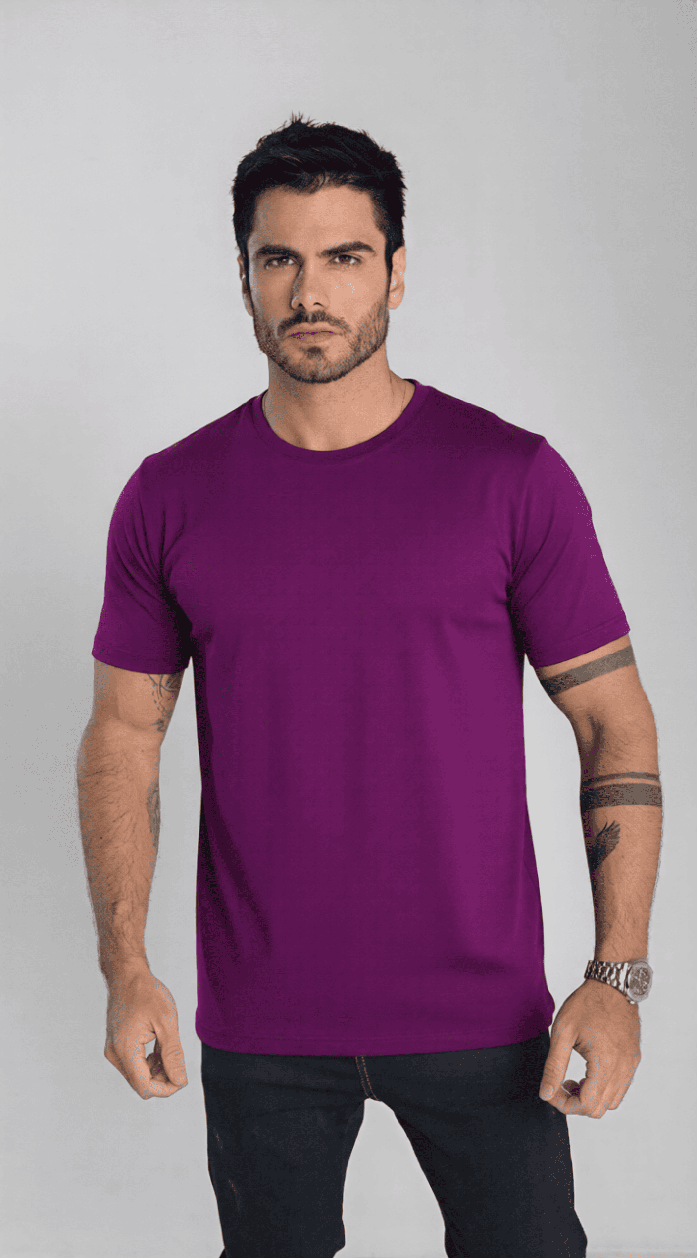 Camiseta Masculina Lisa Camisa 100% Algodão Premium Fio 30.1 Confortável Roxo